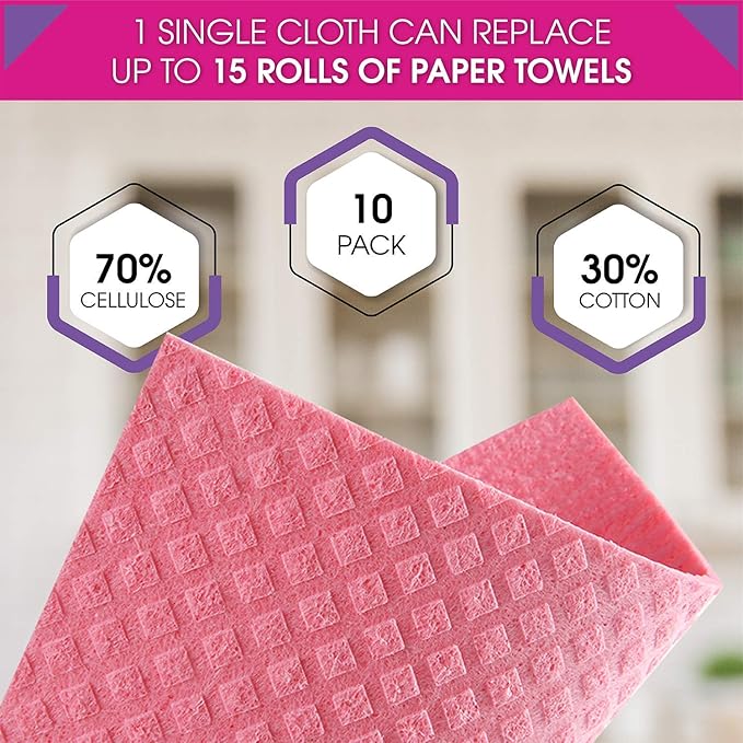 Swedish Dishcloths – Eco-Friendly Reusable Kitchen Towels – 3 Pack Cleaning Cloths for Dishes, Counters & Surfaces – Super Absorbent, Compostable, Zero-Waste Alternative