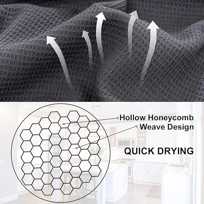 PY HOME & SPORTS Dish Towels Set, 100% Cotton Waffle Weave Kitchen Towels 8 Pieces, Super Absorbent Kitchen Hand Dish Cloths for Drying and Cleaning 17 x 25 Inches