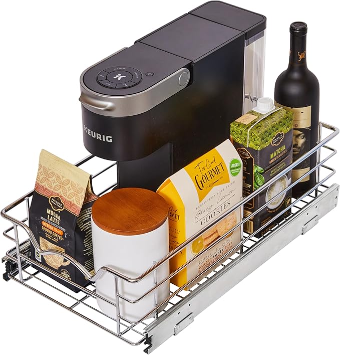 HOLDN’ STORAGE Heavy-Duty Premium Collection Pull Out Cabinet Organizer – Cabinet Drawer Slide Outs –Lifetime Limited Warranty – Basket Size 11" W x 21" D x 5" H, Anti-Rust Chrome Finish
