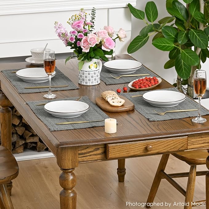 Artoid Mode Dark Grey Farmhouse Woven Rustic Hollow Placemats Set of 4,12x18 Inch Seasonal Holiday Table Mats Party Kitchen Dining Decoration