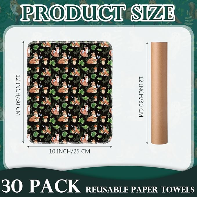 Redbaker 60 Pcs Reusable Paper Towels Rolls Kitchen Towels Bulk Washable Paperless Cloth Cotton Hand Napkins with Cardboard Reusable Napkins for Kitchen Bathroom (Wild Animal)