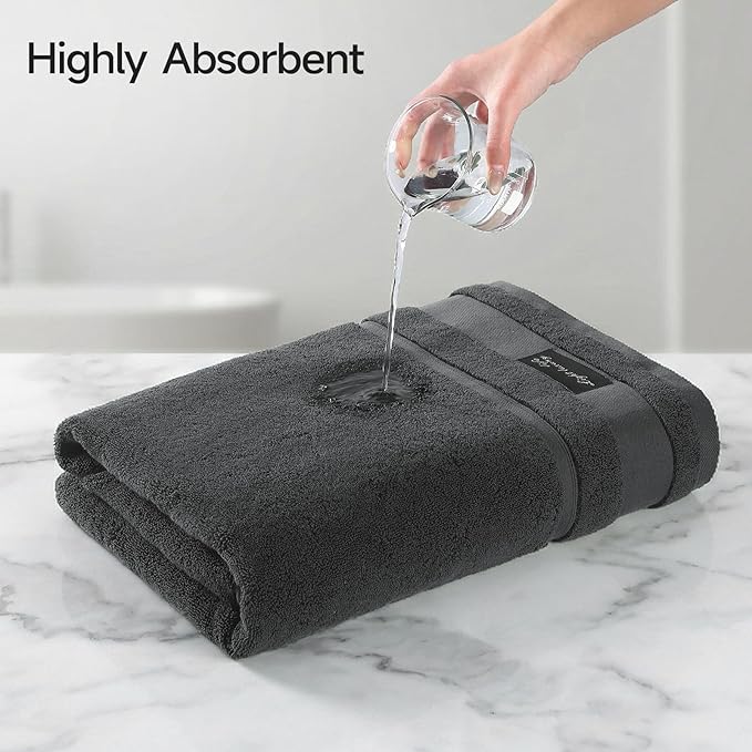 REDKISS 4 Pack Large Bath Towels Set, 100% Cotton, 31x63 in, Heavyweight 760G, Highly Absorbent & Quick Dry, Super Soft Luxury Towels for Bathroom,Hotel Collection - Dark Gray