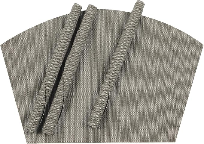 SHACOS Wedge Shaped Placemats Set of 4 Woven Vinyl Dining Table Place Mats Round Table Mats Non Slip Heat Resistant Wipe Clean Indoor Outdoor Table Decor (4, Gray)