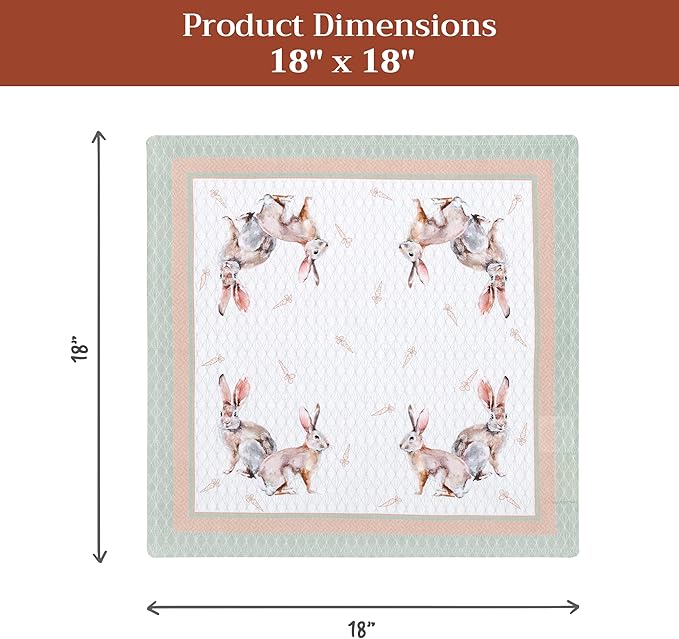 Maison d' Hermine Cloth Napkins Set of 4 100% Cotton Everyday Reusable Square Napkins Cloth Washable Dinner Wedding Restaurant Gifts for Mothers Day Spring/Summer (Rabbits At Dawn, 18" x 18")