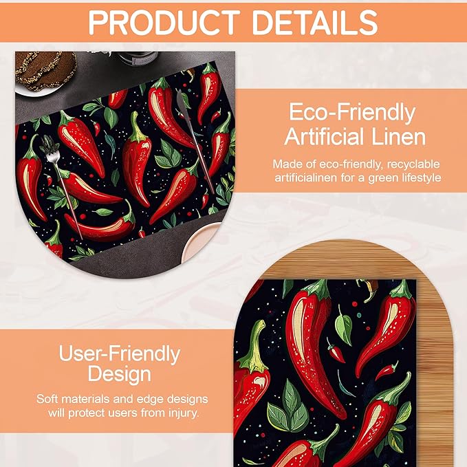 Red Pepper Placemats Set of 6,Dinner Table Mats Non-Slip Washable Mats for Kitchen Dinner Party Tablemat 12x18Inch