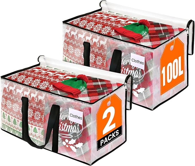 RoomHacks Clear Heavy Duty Extra Large Moving Bags, Reinforced Handle and Double Zipper Storage Bags, Packing Bags Alternative (2 Packs)