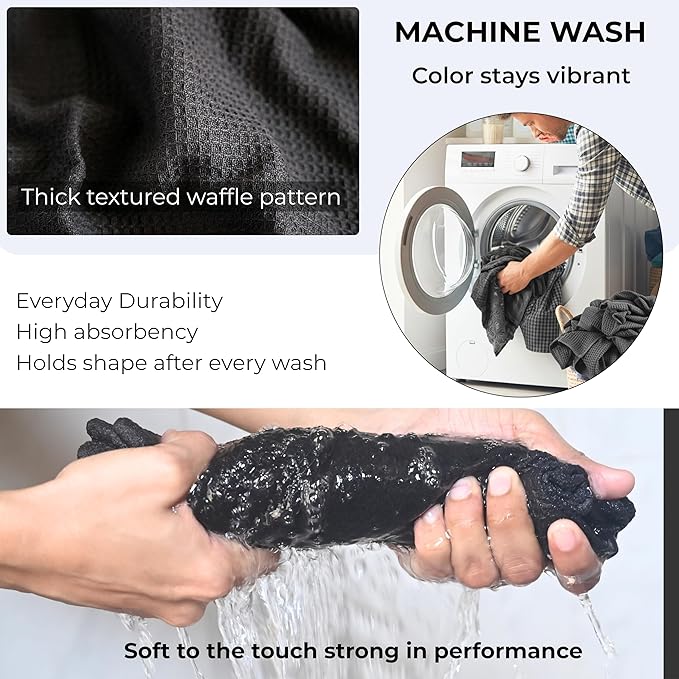 Highly Absorbent Cotton Dish Towels for Drying - Set of 6 Dark Gray Kitchen Towels - 18"X28" Lint Free Waffle Weave Cloth Linen Hand Bathroom Bulk Dishtowels