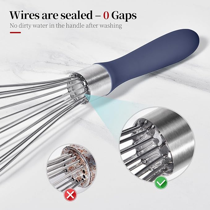 11.1inch Kitchen Wire Whisk, 18/10 Stainless Steel Metal Balloon Wisk （Medium, Midnight Blue）
