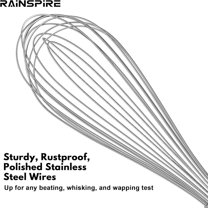 Rainspire 12-Inch Wire Whisk Stainless Steel, Balloon Whisks for Cooking, Wisk Wisking Tool With Soft Silicone Handle, Thick Durable Whisker for Blending, Beating, Whisking, Stirring, Pink