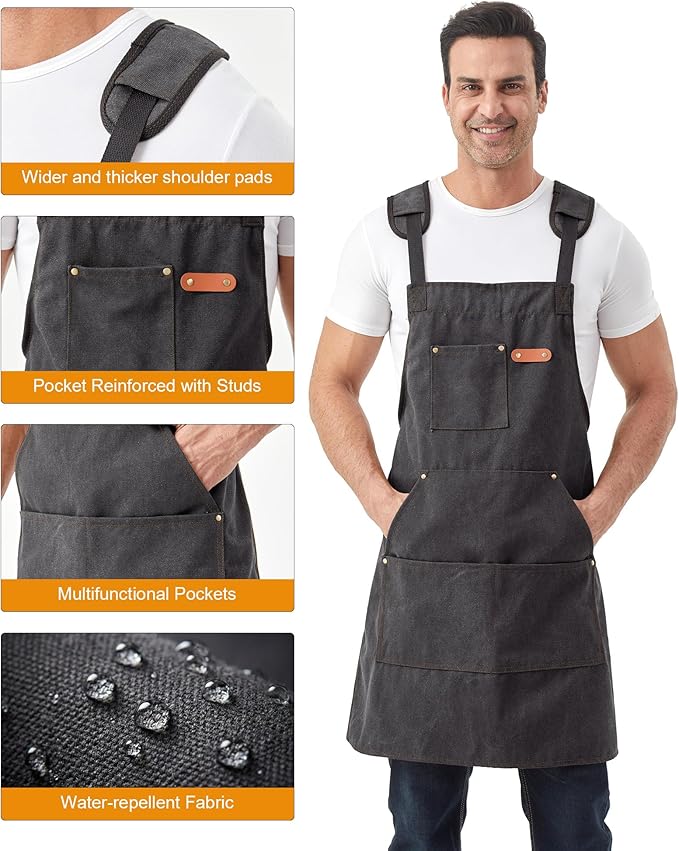 Nanxson Canvas Work Apron, Heavy Duty Carpenter Welding Apron with Wide Braces, Ideal for Gardening and Carpenters