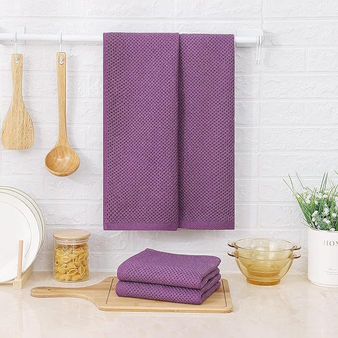 Kitinjoy 100% Cotton Waffle Weave Kitchen Hand Towels (13 X 28 Inches, Violet), 8-Pack Super Soft and Absorbent Dish Towel for Drying Dishes