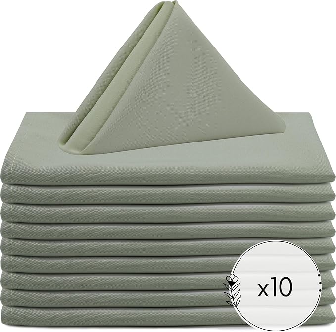 Your Chair Covers - 20 x 20 Inch (Pack of 10) Sage Cloth Polyester Napkins – Washable Dinner Fabric Napkins with Hemmed Edges for Weddings, Restaurants & Holidays