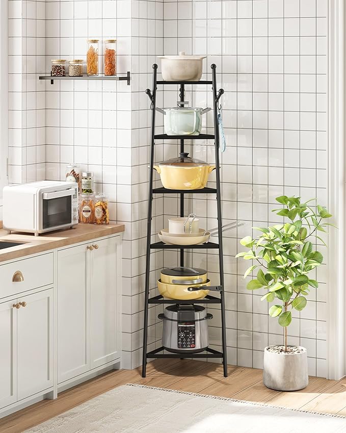 CHOEZON 6-Tier Cookware Stand, Triangle Shelf Storage Tower for Kitchen, Pans Pots Storage Rack, Metal Wire Shelf Organizer, Corner Shelf, for Kitchen, Living Room, Black TPR14BB