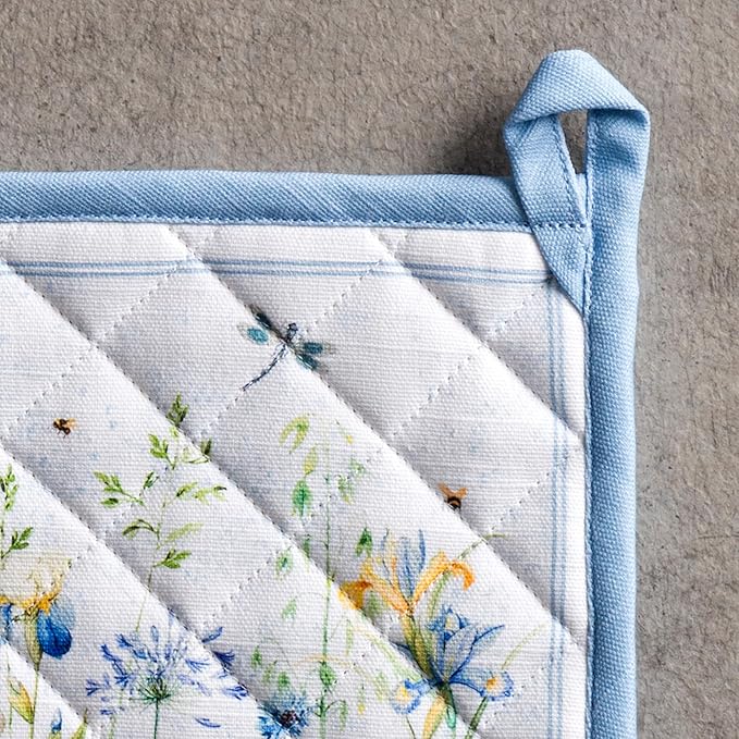 Maison d' Hermine Pot Holders 100% Cotton Heat Resistant Potholders 8" x 8" Hot Pads with Loop BBQ Cooking Baking Gifts for Mothers Day Handling Hot Pans Spring/Summer (Pack of 1, Fleurs De Mai)