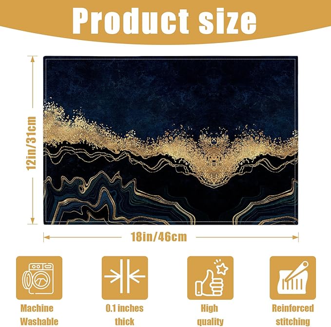 Abstract Navy Blue Marble Placemats Set of 6, Linen Place Mat Washable Stain Resistant Table Mats for Farmhouse Kitchen Dining Holiday Party Wedding Decor 12x18 Inch