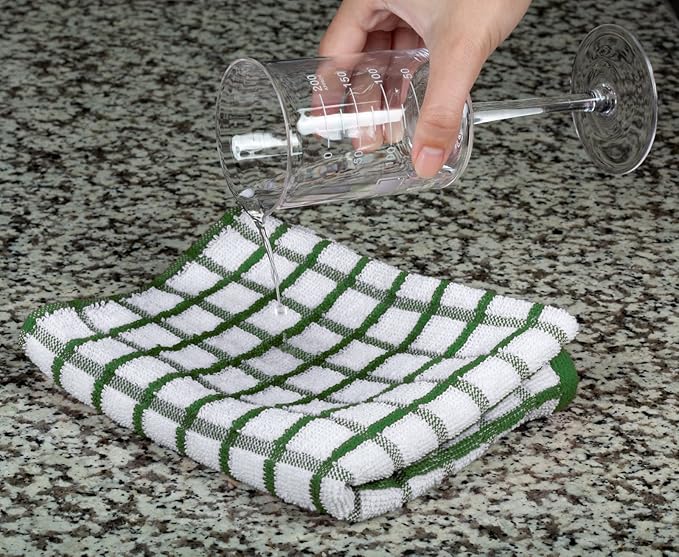 White Classic Premium Dish Towels for Kitchen, with Hanging Loop [8 Pack] Heavy Duty Absorbent 100% Cotton 410 GSM Terry Kitchen Towels, 16x26 (Green)