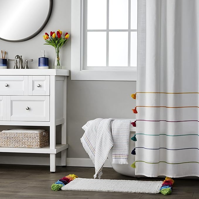 SKL Home Subtle Stripe 100% Turkish Cotton Hand Towel (2-Pack), White/Multi