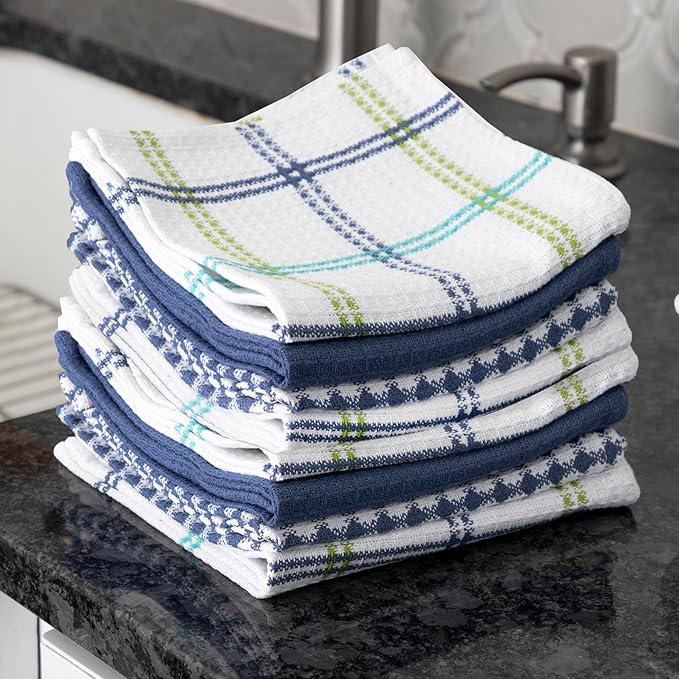 T-Fal Premium Waffle Dish Cloths (8-Pack), 12"x13" Highly Absorbent, Super Soft Long Lasting 100% Cotton Flat Waffle Dish Towel for Washing Dishes, Cool