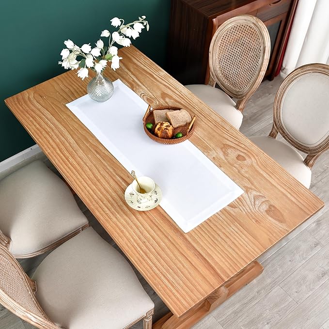 NEWISHER Farmhouse Rustic Table Runner Solid White Rectangular Table Runners Faux Linen Table Runner for Everyday Use Kitchen Dining Party Table 13x36 Inch