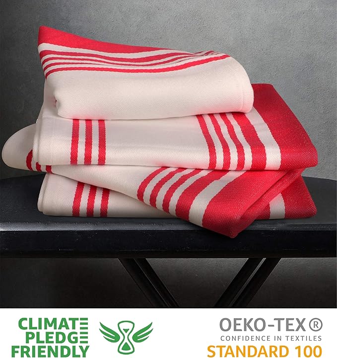 Urban Villa Kitchen Towels 100% Cotton Dish Towels for Kitchen(Set of 6)20”x30” Dish Cloths Highly Absorbent Kitchen Linen Set with Hanging Loop Perfect for Drying Dishes Cleaning Towels-Fuchsia White