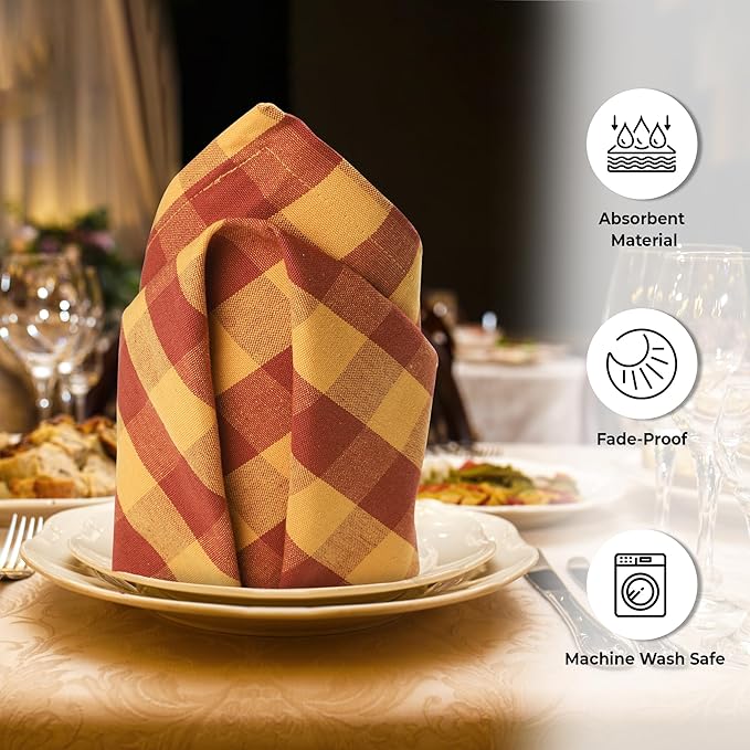 Urban Villa Cotton Dinner Napkins Set of 6, Highly Absorbent 20x20 Inches Premium Cloth Napkins Hotel Quality Reusable & Washable Table Dinner Napkins for Home & Weddings - Brick/Gold