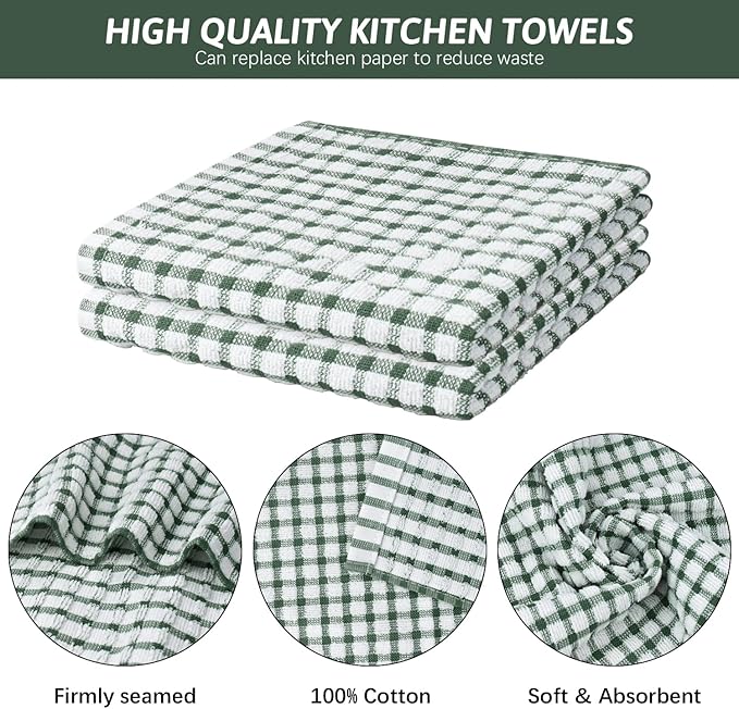 Nialnant 8 Pcs Kitchen Dish Rags,100% Cotton Kitchen Towels Soft Absorbent Quick Drying Dish Cloths for Washing Dishes,Cleaning rags-11 x 11In Dark Green