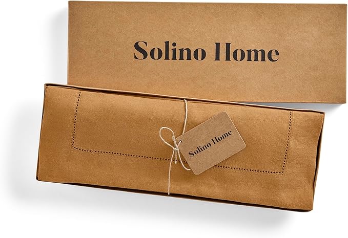 Solino Home Linen Cloth Placemats Set of 4-100% Pure Linen Hemstitch Brown Sugar Placemats 14 x 19 Inch - Classic Hemstitch Table Place Mats for Mothers Day