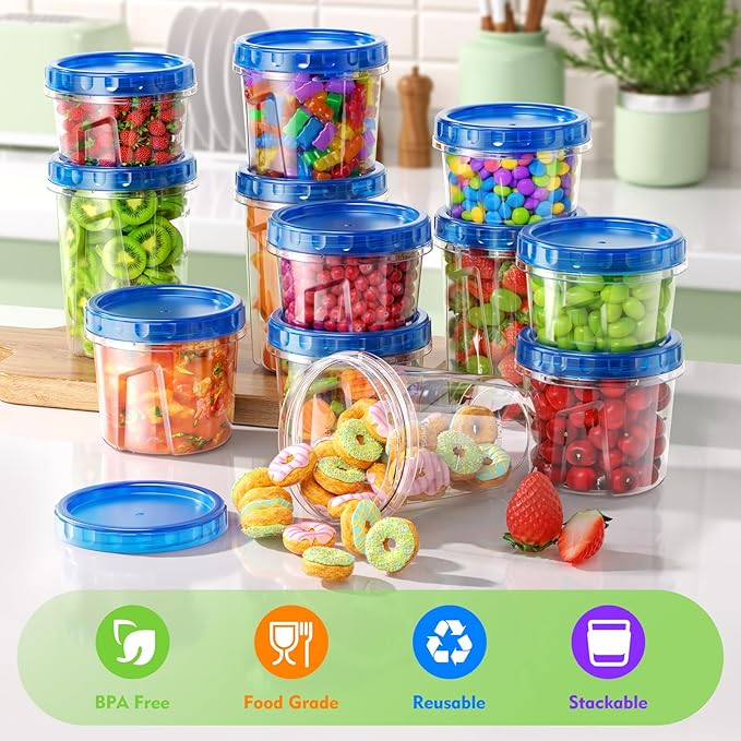 BiuLeon 12 Pack-17oz Freezer Storage Containers, Plastic Food Storage Containers with Twist Top Lids, BPA Free and Reusable Soup Containers with Lids, Leakproof/Microwave/Dishwasher Safe