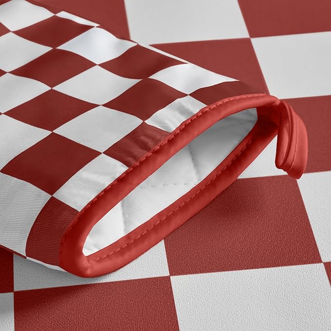 Ohocut Red Checkered Oven Mitts Heat Resistant, Vintage Retro Checkerboard Cute Oven Mitts, Non-Slip Silicone Kitchen Oven Gloves, 2-Pack Set, 7''x13''