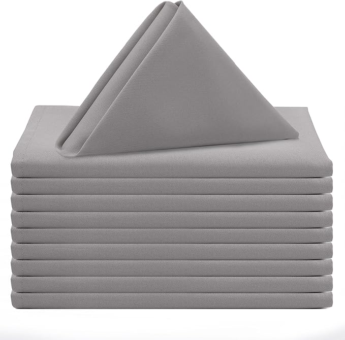 Your Chair Covers - 20 Inch Square Premium Polyester Cloth Napkins. Oversized, Double Folded and Hemmed Table Napkins for Restaurant, Bistro, Wedding, Thanksgiving and Christmas- (Gray) (Pack of 10)