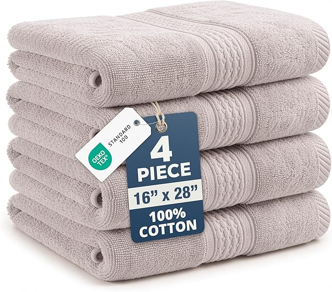 LANE LINEN Bath Hand Towels - Pack of 4 (16"x 28"), 100% Cotton - Soft, Quick Dry & Highly Absorbent, Hand and Face Towels - Bathroom Hand Towel Set, Great for Gym, Salon, Spa & Family Use - Platinum