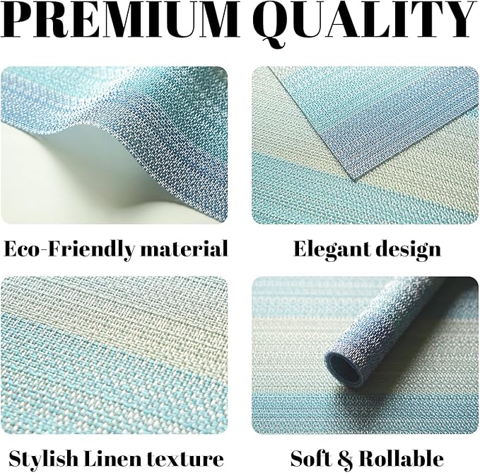 Placemats Set of 6 Vinyl/Plastic Woven Place Mats for Kitchen Table Indoor/Outdoor Washable Placemat Wipeable Dining Table Mats (Ocean Geode,6)