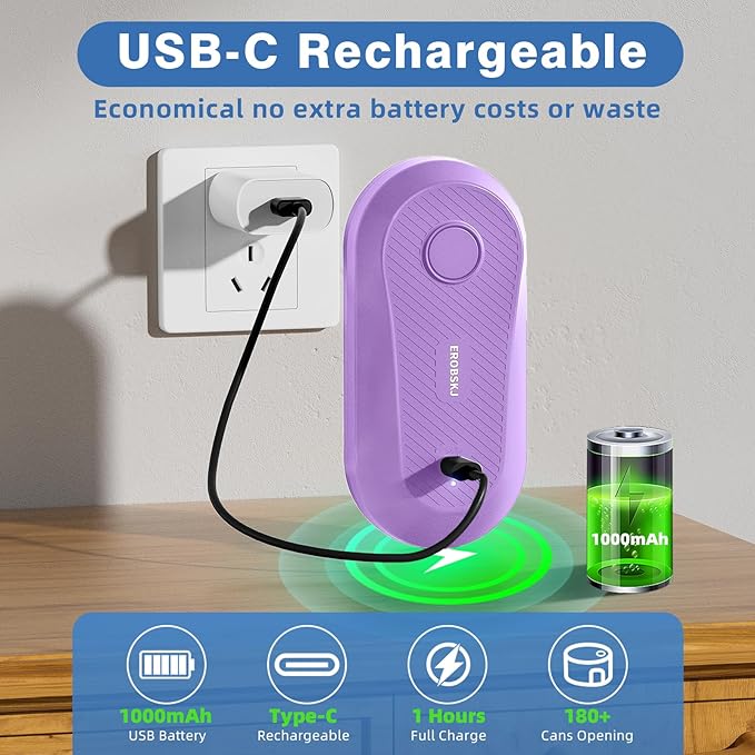 Auto Electric Can Opener, Rechargeable Can Openers for Seniors & Arthritis, One-Touch Automatic Can Opener, Hands-Free, Smooth Edge, Compact, Cordless, Food-Safe Kitchen Gadgets