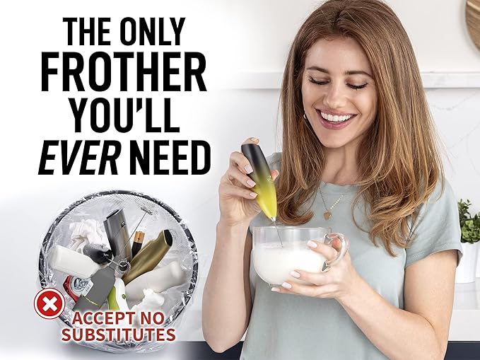 Zulay Kitchen Powerful Milk Frother Wand - Ultra Fast Handheld Drink Mixer - Electric Whisk Foam Maker for Coffee, Lattes, Cappuccino, Matcha & Creamer - Honey Bee