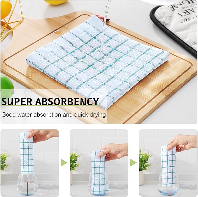 Homaxy 100% Cotton Dish Cloths, 6 Pack-12 X 12 Inches, Check Design Waffle Weave Dish Rags for Washing Dishes, Ultra Absorbent and Fast Drying Dishcloths, Teal