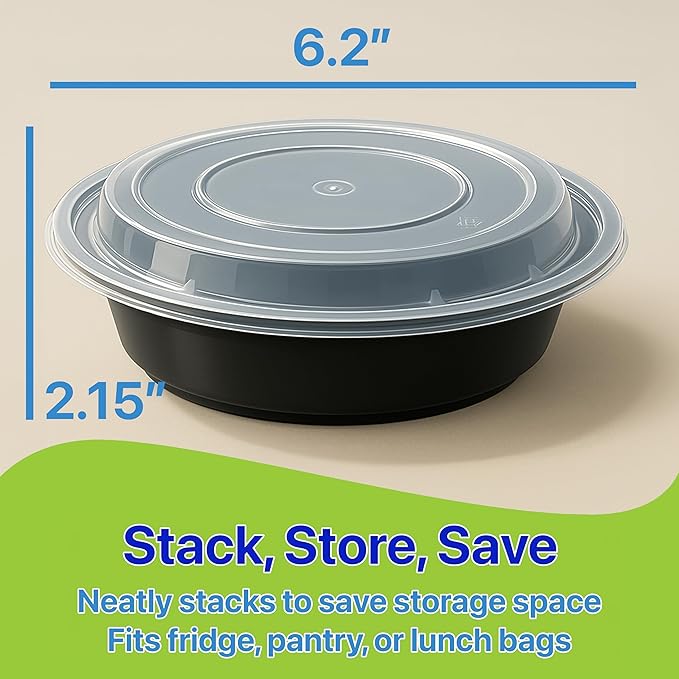 Meal Prep Containers Round [30 Set] x [16 oz] with Lids, 1 compartment, Stackable, Reusable, Leakproof, Food Safe, Microwave, Freezer & Dishwasher Safe for Food Prep Storage (30 Set, 16 oz)