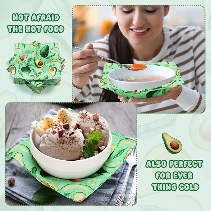 Cunhill 4 Pcs Cotton Microwave Bowl Cozy Holders for Hot Food Hot Pads Soup Bowl Potholders Heat Resistant Multipurpose Quilted Safe Holders for Kitchen Plate Supply(Light Mint,Avocado)