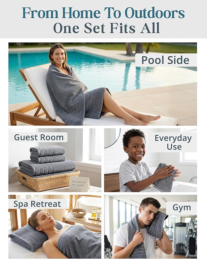 Casa Platino Cotton Towels Set for Bathroom - 18 Pc Family Pack - Super Soft & Quick Dry - 6 Bath, 6 Washcloth, 6 Hand Towels - Oeko TEX Certified, Machine Washable & Durable - Cool Grey