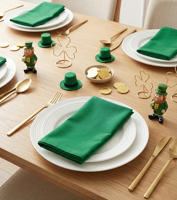 PurpleEssences Set of 6 Cloth Dinner Napkins 100% Cotton 18x18 Inch - Soft Durable Washable - Ideal for Farmhouse Party St Patricks Day Spring - Perfect Everyday Use Table Linen - St Patricks Green