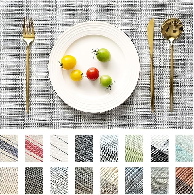 Placemats Set of 8 Vinyl/Plastic Woven Place Mats for Kitchen Table Indoor/Outdoor Washable Placemat Wipeable Dining Table Mats (Grey,8)