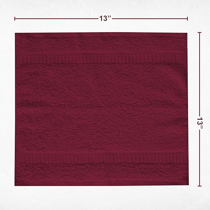 GOLD TEXTILES Luxury Wash Cloths Set of 12, Red Wine (13x13 Inches) 100% Ring Spun Cotton, Premium Feel with High Absorbancy Ideal Washcloths for Bathroom,Salon, Spa and Gym