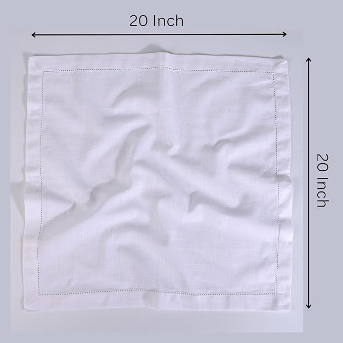 FINGERCRAFT Cloth Napkins, Hemstitch Napkins Cloth, Everyday Use, Premium Quality Natural Cotton Perfect for Parties Dinners Weddings Cocktail Christmas Easter Set of 12, 20 inch White
