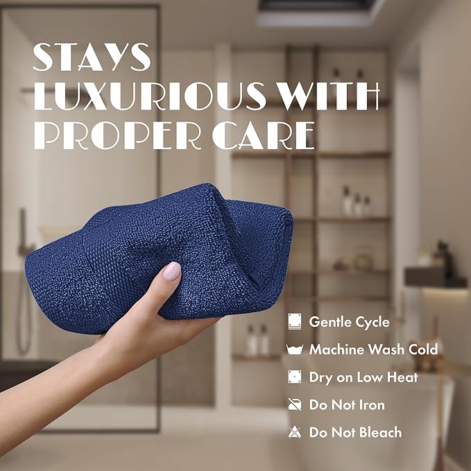 White Classic Navy Washcloths Set for Body and Face Towel, Cotton Wash Cloths Bulk 12 Pack, Spa Fingertip Wash Clothes 12x12 Inch, Soft Absorbent Gym Towels