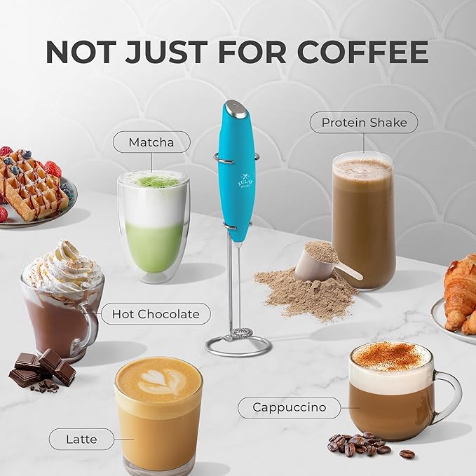 Zulay Kitchen Powerful Milk Frother Wand With 4 AA Duracell Batteries - Ultra Fast Handheld Drink Mixer - Electric Whisk Foam Maker for Coffee, Lattes, Cappuccino, Matcha & Creamer - Blue Teal