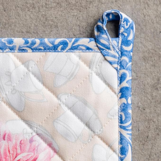 Maison d' Hermine Pot Holders 100% Cotton Heat Resistant Potholders 8" x 8" Hot Pads with Loop BBQ Cooking Baking Gifts for Mothers Day Handling Hot Pans Spring/Summer (Pack of 1, Canton)