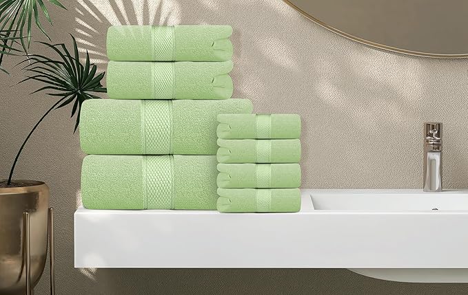 Oakias Premium Towel Set 600 GSM 6 Piece Green - 100% Ring Spun Cotton Highly Absorbent Towels Set - Super Soft Bathroom Towel Set - Hotel Quality Double Stitched Hem - Ideal for Hotels, Spa, Gyms