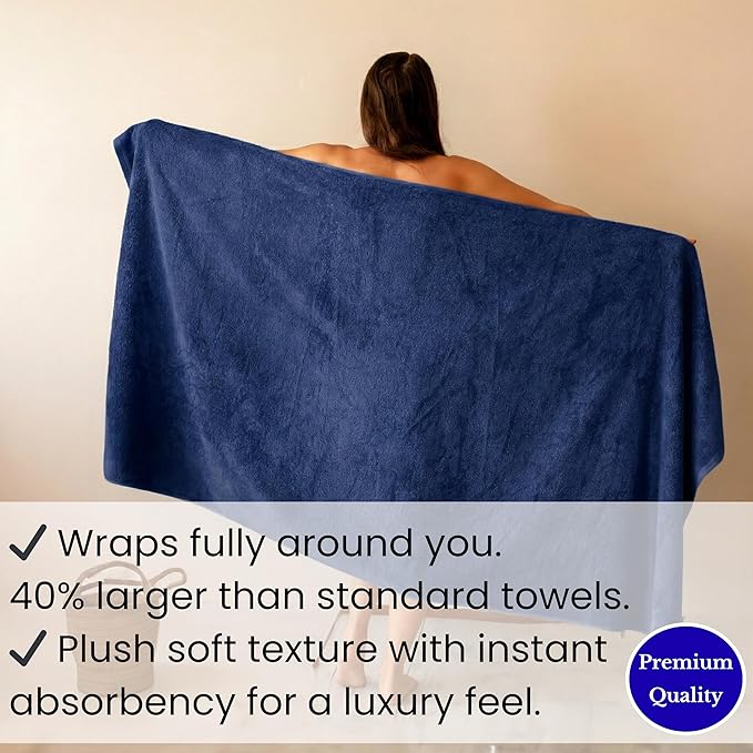 SALBAKOS Luxury 100% Turkish Cotton Bath Sheets 40x80 in Oversized Extra Large Bath Towels | Premium Hotel Quality Thick Soft Absorbent Turkish Towel for Spa Beach (Pack of 1, Navy, Jumbo Bath Sheet)