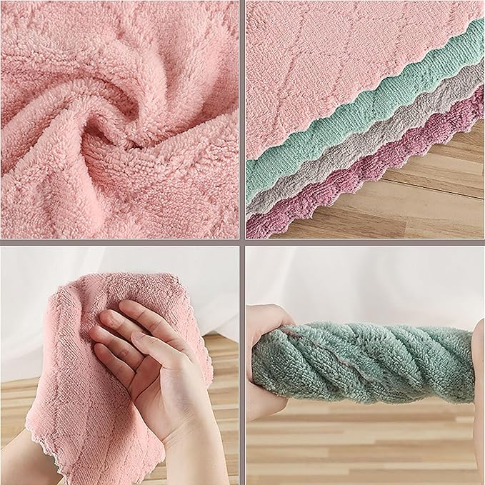 Reusable Microfiber Kitchen Cleaning Cloths – Super Absorbent, Quick-Drying Dish Towels for Kitchen Car Furniture Bowl Tea. 10.6" x 6.3" Coral Velvet Dishcloths Lint-Free Machine Washable 20 Pack Rags