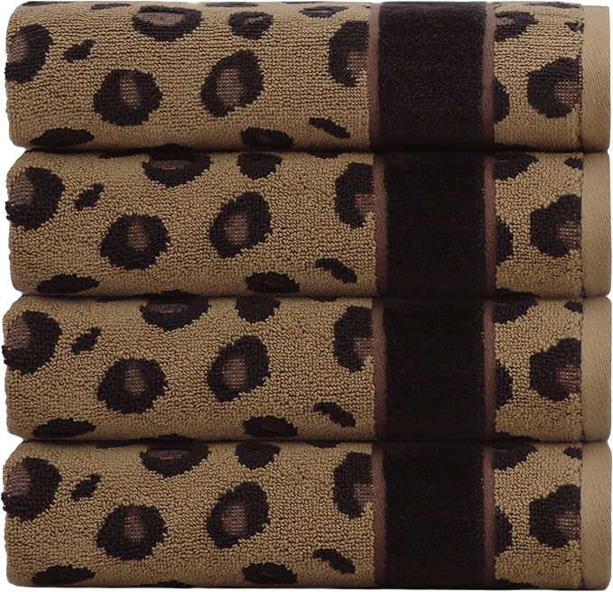 COTTON CRAFT Hand Towels - Set of 4 Animal Print Cheetah Leopard Africa Safari Decorative Hand Towel - 100% Cotton Jacquard Luxury Guest Towel - Soft Quick Dry Absorbent Bathroom Face Towel - 16 x 28