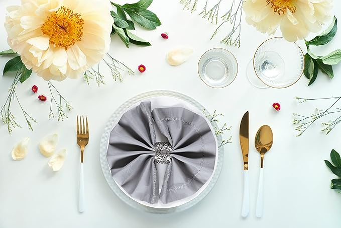 Cloth Dinner Napkin Set of 4 20x20 Inches - Grey, Decorative Hemstitched Spring Premium Polyester Cloth Dinning Napkins Ideal for Kitchen, Wedding, Easter | Washable BBQ Parties Napkin for Daily Use